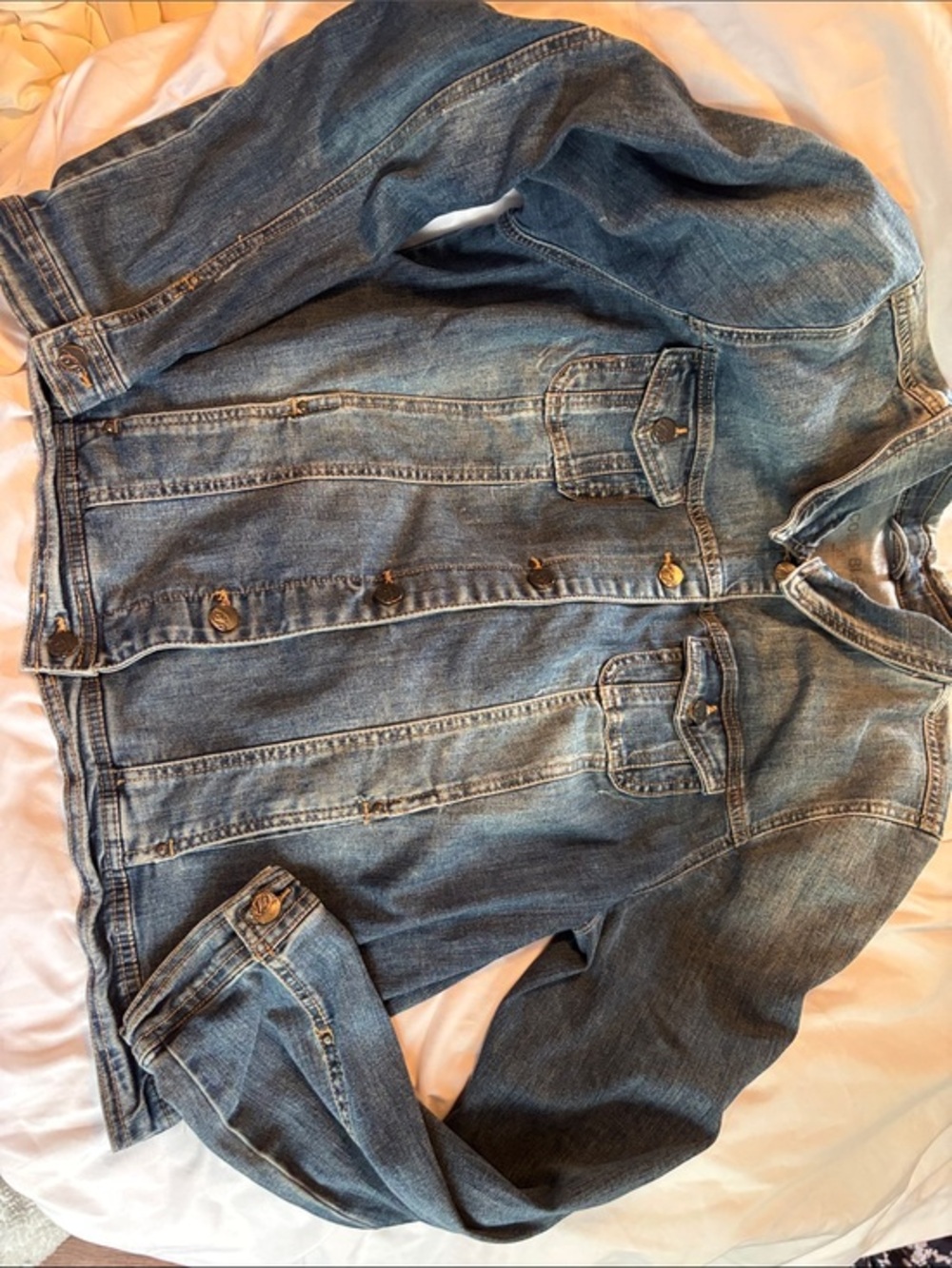 Code Bleu Medium  Denim full button up pocket jean distressed Jacket size XL